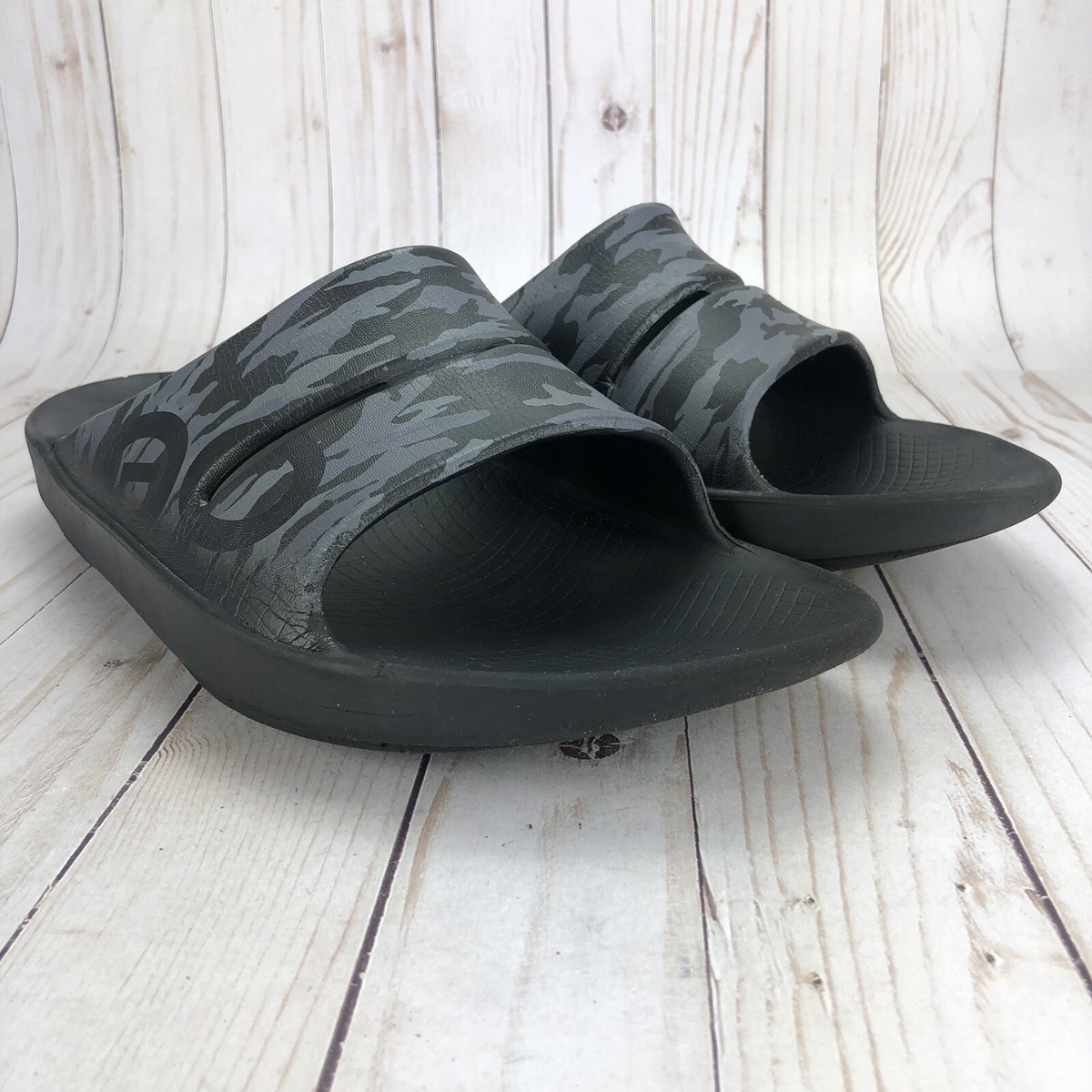 Oofos Ooah Sport Recovery Sandals Slides Comfort Gray Black 