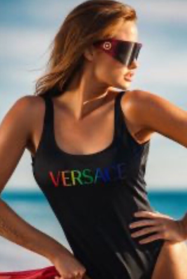 Authentic Versace Logo Rainbow Pride Ladies Woman Swimsuit Size 34
