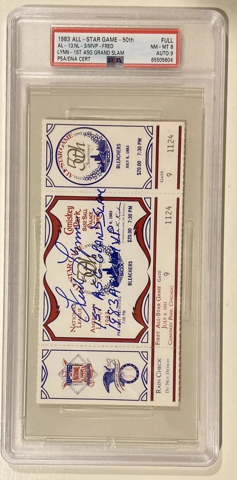 Fred Lynn Signed Baseball 1983 All-Star Game Full Ticket PSA 8 DNA 9 Certified - Image 3 of 4