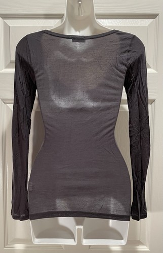 Vintage Wet Seal Dk Gray Skull/Roses Decal Long Sleeve Scoop Neck Top New Sz XS - Picture 5 of 12