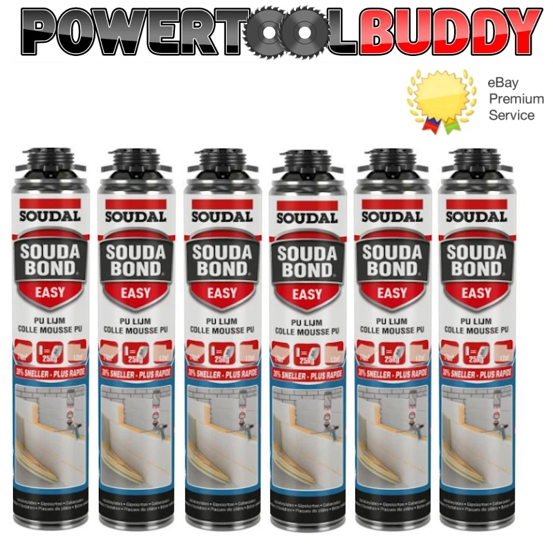 Soudal Soudabond Easy Gun Grade 750ml PU Adhesive Expanding Foam Insulation x 6