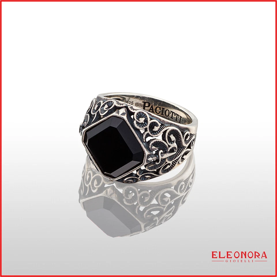 anello uomo cesare paciotti argento 925 chevalier da mignolo e pietra nera onice - Immagine 2 di 4