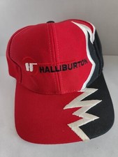 Vtg Halliburton Cap Red Black Strap-back Hat Adjustable Shark Tooth 90s Retro