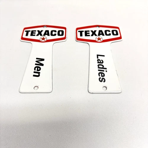 Texaco Restroom - Vintage Porcelain Sign - Gasoline Service Station set of 2