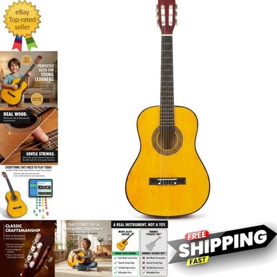 34 Inch Junior Classic Acoustic Guitar with Lessons & String Stickers