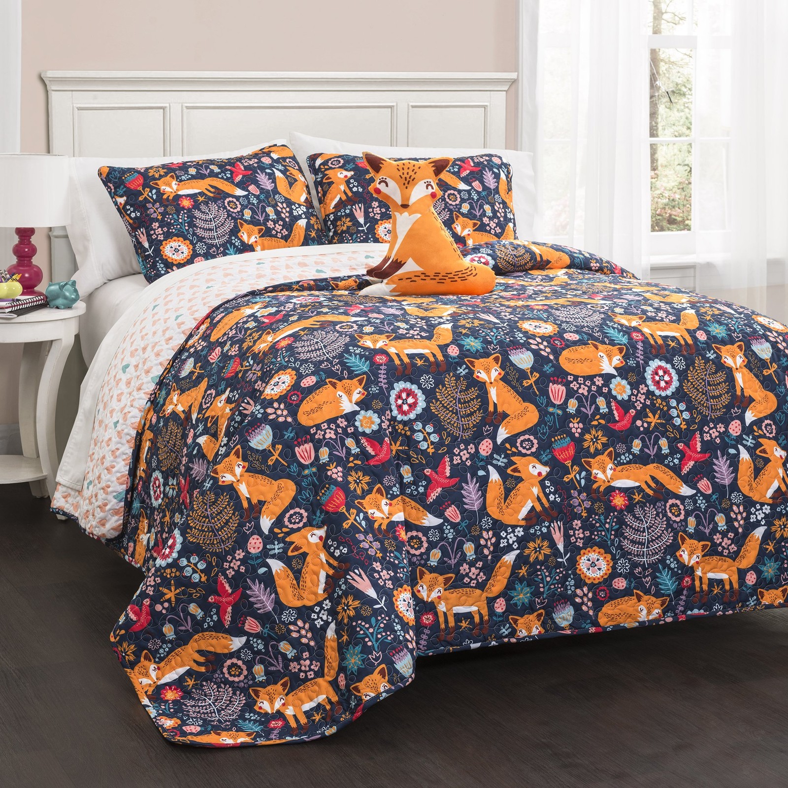 Pixie Fox Reversible Quilt Set, 4 Piece Set, Full/ Queen, Na