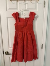 Maeve Anthropologie Size 2 Red Smocked Empire Dress Cotton Lined