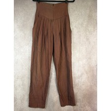 VTG Anne Pinkerton Trousers Womens 8 Brown Silk Blend High Waisted Pleated