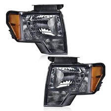 Headlight Assembly Pair 2009-2014 Ford F150 Smoky Lens Chrome Amber Reflector