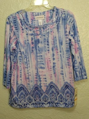 Alfred Dunner Womens Pull Over Multi Colored Madre Shirt Size Small NWT $56