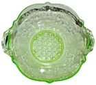 1930's Depression Lancaster Glass Debbra Green Uranium Glass Bowl Handles 8 3/4"