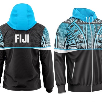 Hooka Rugby Black and Blue Fiji Zip-Up Hoodie Jacket Mens Size S