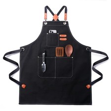 FortuWrap Plus Size Kitchen Apron for Men Women, Cross Back Cotton Canvas Chef A
