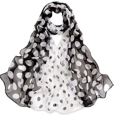 Herebuy - Unique Women's Floral Scarves: Chiffon Flowers Polka Dot-black White