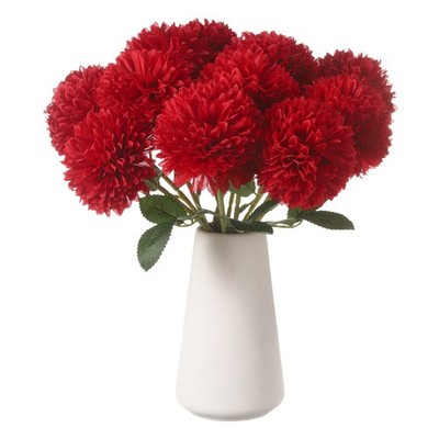 12 Stck. Künstliche Blumen Kugel Chrysantheme Fake Bouquet Mama, rot