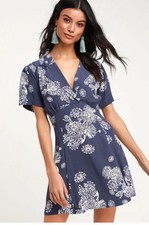 Free People Blue Hawaii Floral Short Sleeve Mini Dress SZ PS Festival Flirty Fun