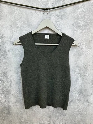Gilet pull TSE pur cachemire vert foncé/gris sans manches en tricot haut... - Photo 1/4