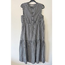 Everlane Black White Gingham Cottagecore Cotton Tiered Sleeveless Dress SZ S