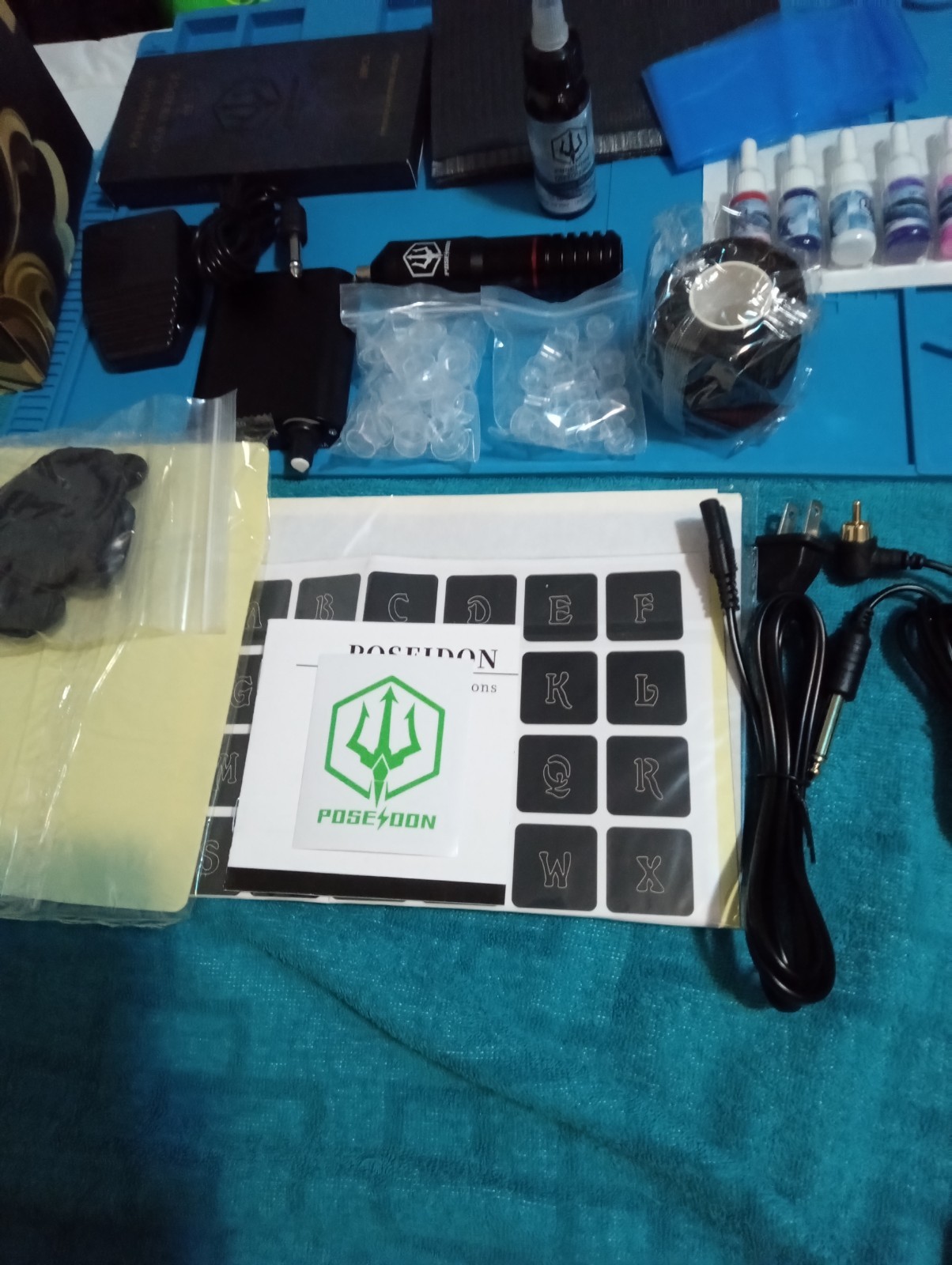 Poseidon Tattoo Kit Pen Power Supply Pedal Ink Skin All You Need