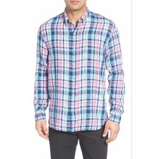 Tommy Bahama Mens Plaid Linen Blend Long Sleeve Button Down Shirt XL