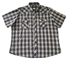 Vintage Wrangler Shirt Mens XXL BlueBlack Plaid Western Pearl Snap Short Sleeve