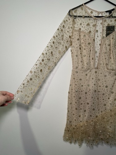 Forever 21 Glitter Champagne Occasion Fairy Core Mini Dress In Size 8 - Picture 2 of 14