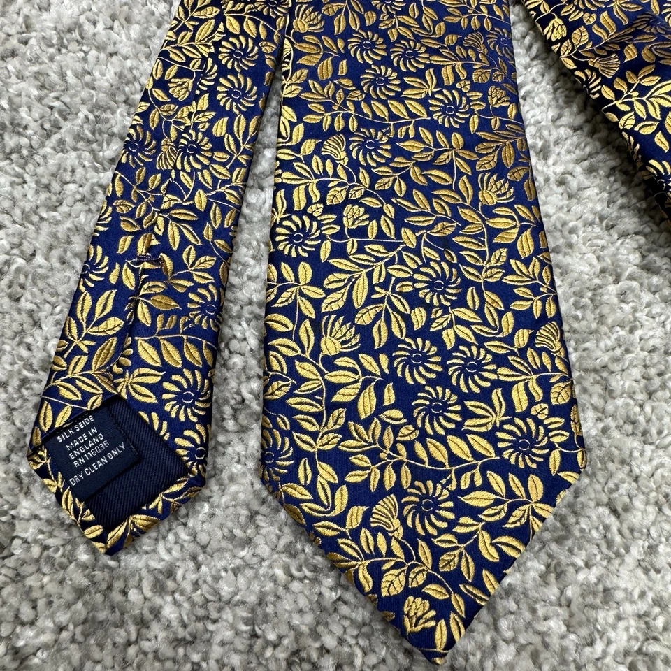 Charles Tyrwhitt England Silk Necktie Tie blue gold floral Men's 3" x 58" - Image 3 of 4