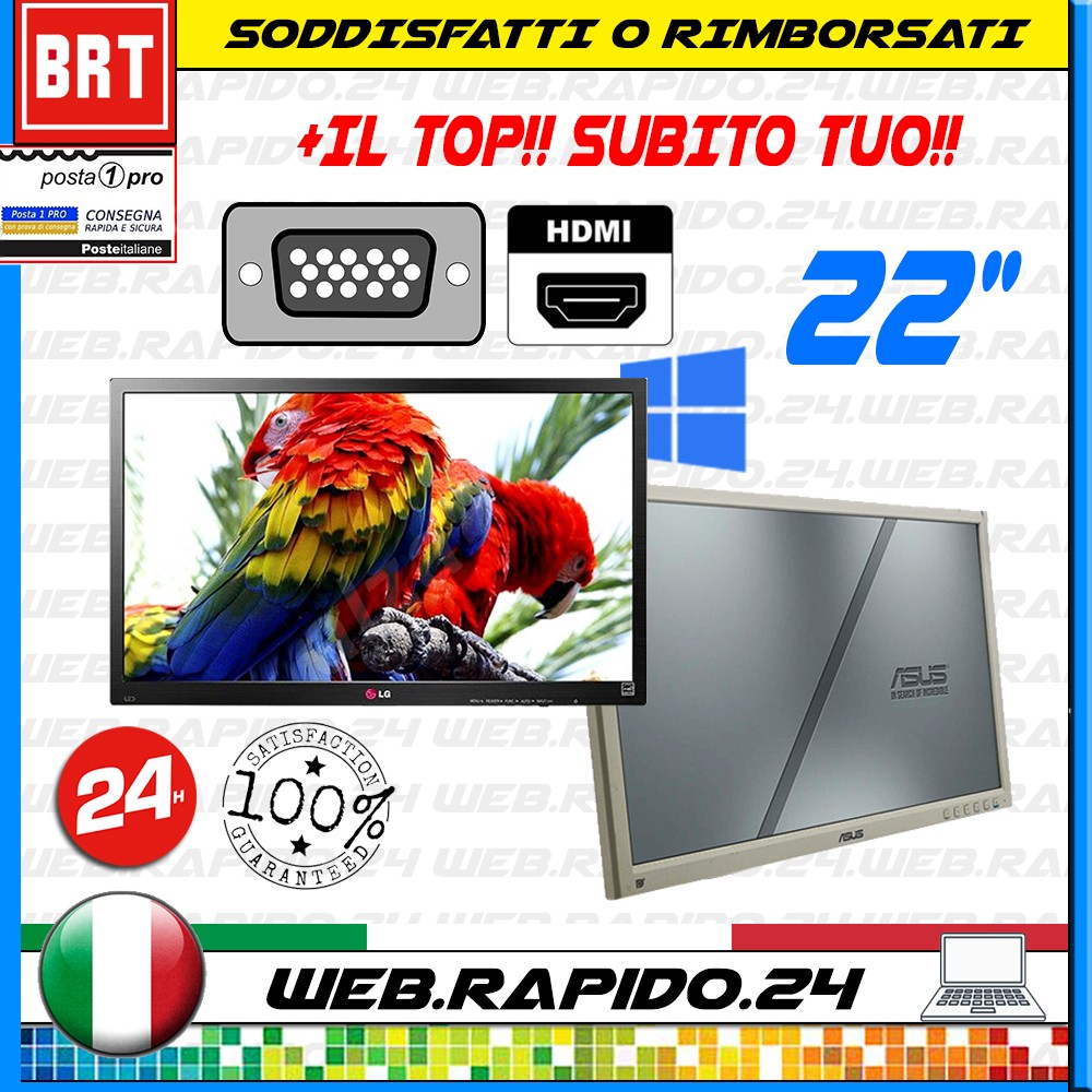 PC MONITOR SCHERMO DESKTOP 22" POLLICI (DELL,HP) VGA HDMI DVI FHD 20 23_OTTIMO