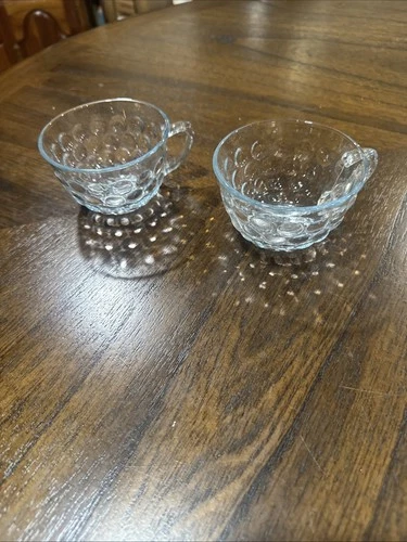 Vintage Anchor Hocking Blue Bubble Glass Coffee / Tea Cups - Set of 2