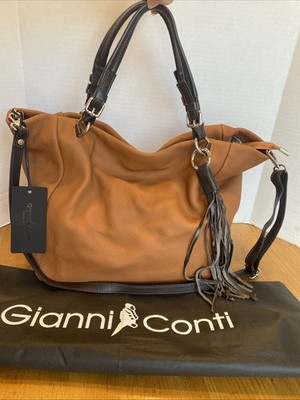 NEW Gianni Conti Large Fine Italian Brown Pebbled Leather Bag Shoulder Purse