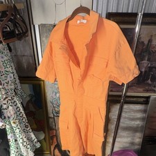 Lee Orange Cotton Canvas Mechanic Coveralls Jumpsuit Short Sleeve Button Front