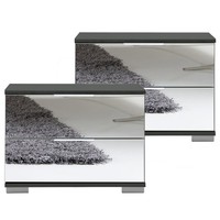 Nachttisch Nachtschrank 2Er Set Konsole Graphit Spiegelfront Nachtkonsole