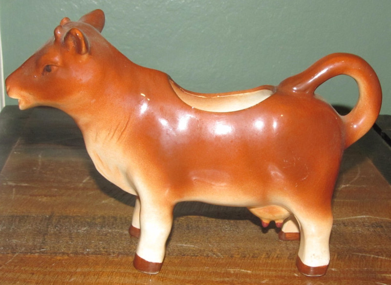 Vintage Mid-Century Ceramic Cow Creamer Japan Brown Cream Dairy Farm Animal
