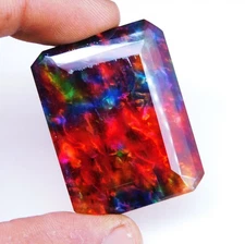 Certified 93.90 Ct Natural Bi-Color Ammolite Radiant Cut Loose Gemstone