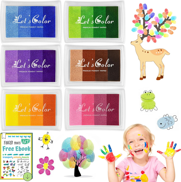 Dazspirit Stempelkissen Set, 6 Farben Stempel Fingerfarben Kinder Ungiftig Abwas-image