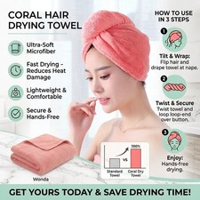 2PCS Hair Towel Wrap Microfiber Quick Dry Absorbent Turban Shower Bath Cap