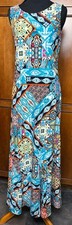 Attitudes by Renee Blue Geometric Mosaic Maxi Dress Womens XS Sleeveless Stretch