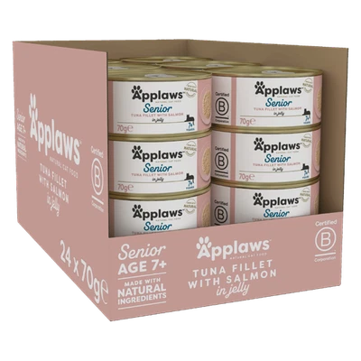 24 x 70g Applaws Natural Senior Cat Food Tins Tuna Fillet with Salmon in Jelly