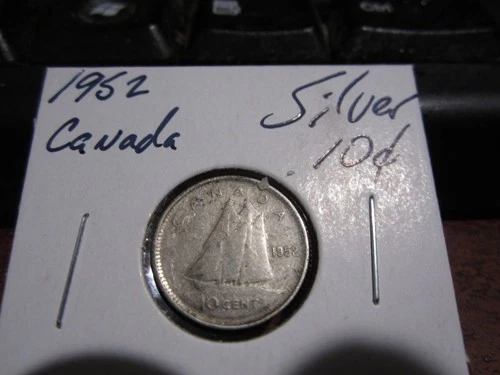 Canada 1952 -  10 Cent Dime Canadian Coin - 80% Silver - ASW 0.06 Oz