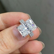 Bridal 10 Ct Radiant Cut Diamond Engagement Ring 14K White Gold Over Size N-T