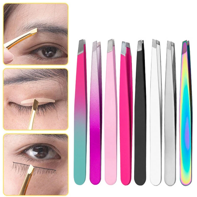 Pinza para cejas 5 piezas clip de acero inoxidable eliminación de vello facial punta plana inclinada ✿ Foto 3 de 4