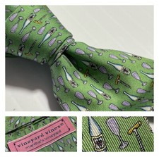 Vineyard Vines Champagne Toast Corkscrew Glass Green Silk Tie USA made