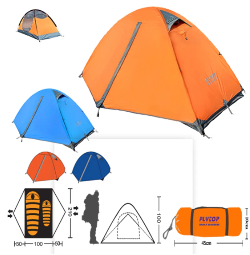 单人便携式帐篷远足营地双人210T防风雨2门Alum-Rod — 第 4/4 张图片