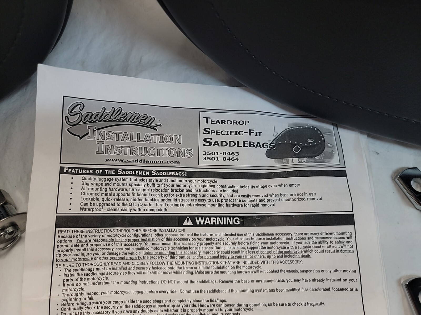 Harley Dyna Saddlemen Saddlebags Tear Drop Quick Release 35010463 3501