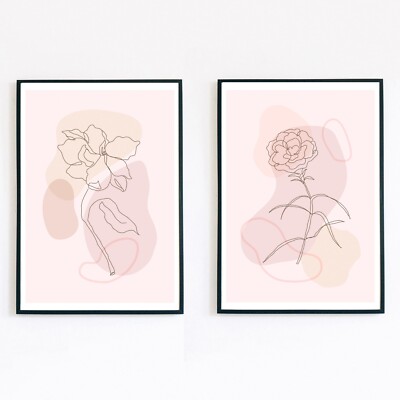 Rose Blumen Illustration Set Botanisch Minimalistisch A4 Wohndeko Wandbild Druck 
