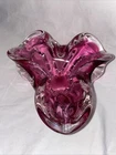 Vintage Murano 3 Petal Cranberry/ Pink Handblown Glass Bowl