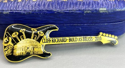 Rare Cliff Richard s Bold As Brass Concert Guitar Pin Badge 2010 Royal Albert