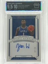 2019-20 National Treasures Zion Williamson Notable Nicknames RC 7/25, #1, 9.5/10