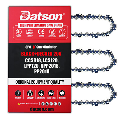 3PC 8 Inch Polesaw Chain for Black & Decker LPP120 LPP120B NPP2018 Pole Saw