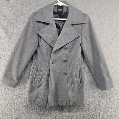 Espirit Women Size S Slim Fit gray Wool Blend Tailored Double Breasted Pea Coat